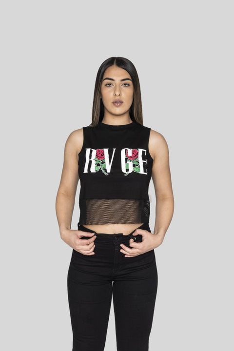 Black Shadows Crop Muscle Tank With Mesh Panel Crop Tees