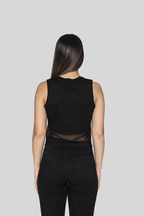 Black Shadows Crop Muscle Tank With Mesh Panel Crop Tees