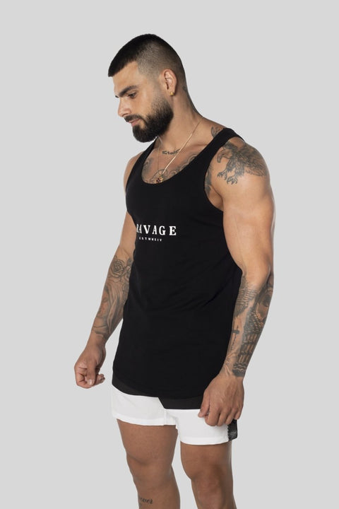 Hype Luxe Dual Curved Hem Tank Top Black Singlets