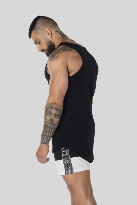 Hype Luxe Dual Curved Hem Tank Top Black Singlets