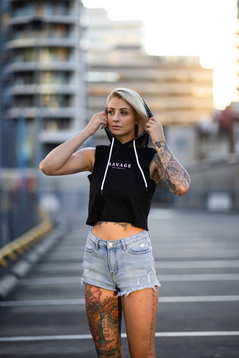 Hype Series Mesh Cropped Hoodie Crop Tees