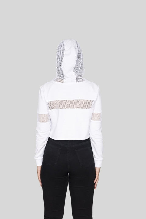 Hype Series Mesh Panels Hoodie White Crop Tees