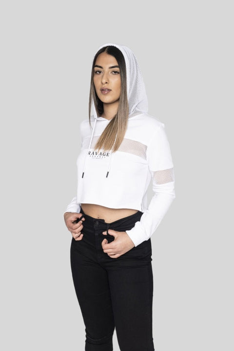 Hype Series Mesh Panels Hoodie White Crop Tees