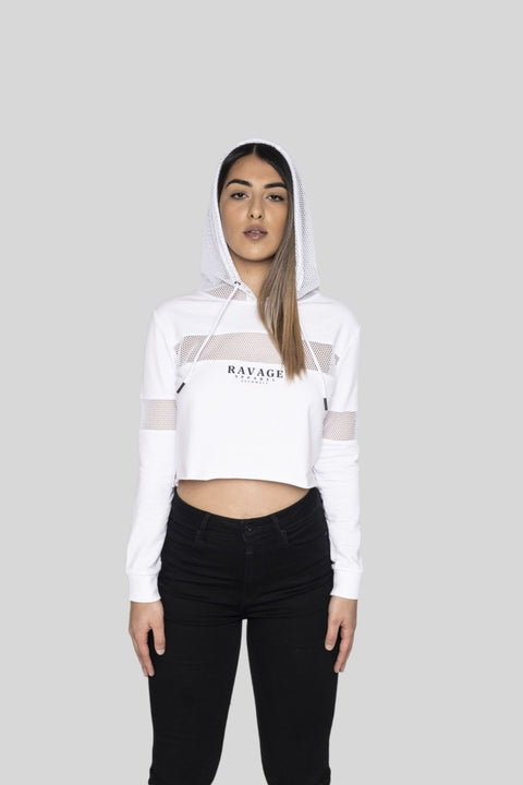 Hype Series Mesh Panels Hoodie White Crop Tees